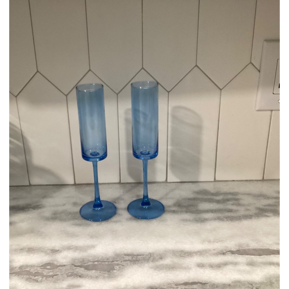 Champagne flutes 6oz Blue Cylinder Set Of 2